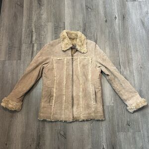 Vintage Wilsons Suede Leather Coat Kids Sz XL Jacket Faux Fur Collar Sherpa Tan